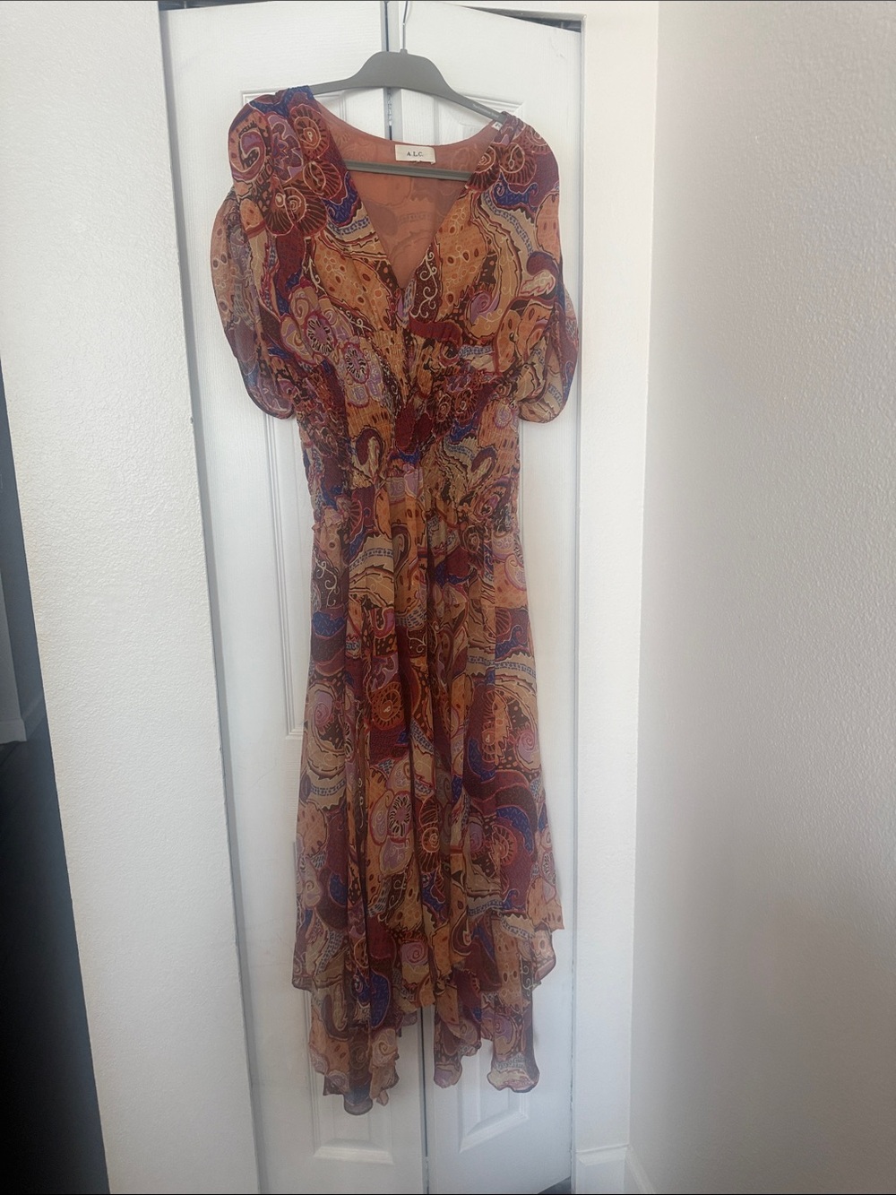 A.L.C. Rust Paisley Silk Midi Dress